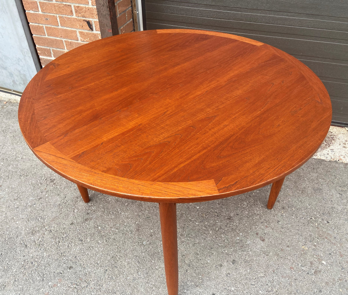 REFINISHED Swedish Mid Century Modern Teak Table Round to Oval 43