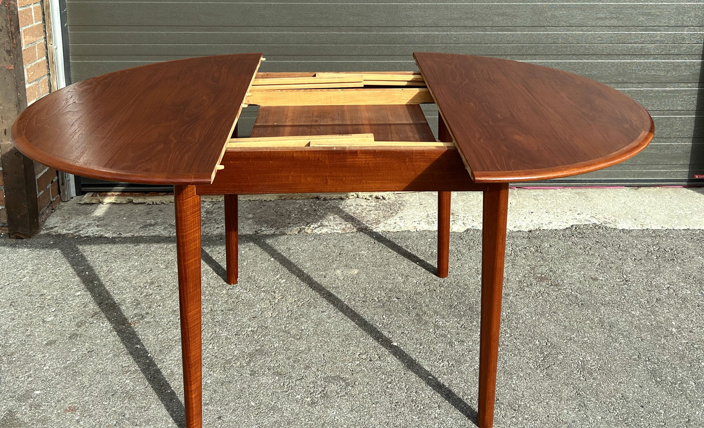 REFINISHED Mid Century Modern Teak Table Round w Butterfly Leaf 43"-61"