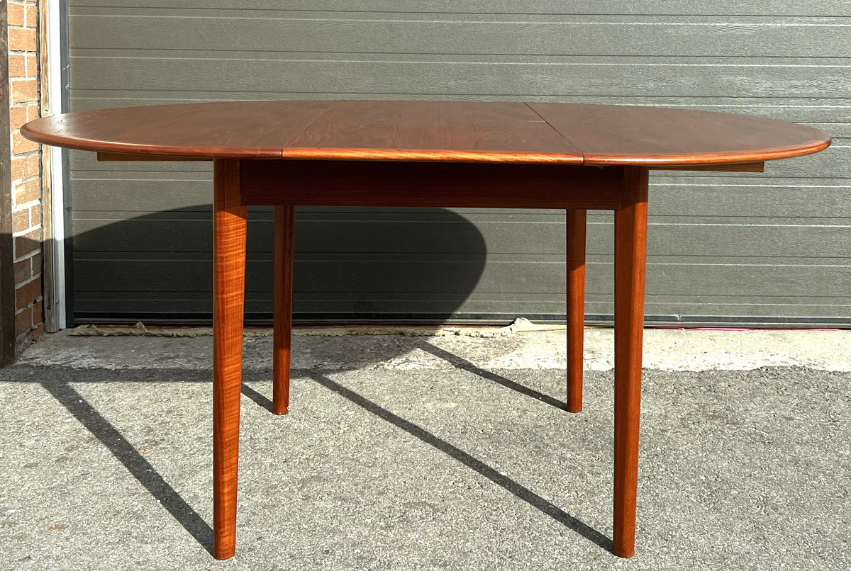 REFINISHED Mid Century Modern Teak Table Round w Butterfly Leaf 43