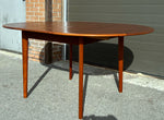 REFINISHED Mid Century Modern Teak Table Round w Butterfly Leaf 43