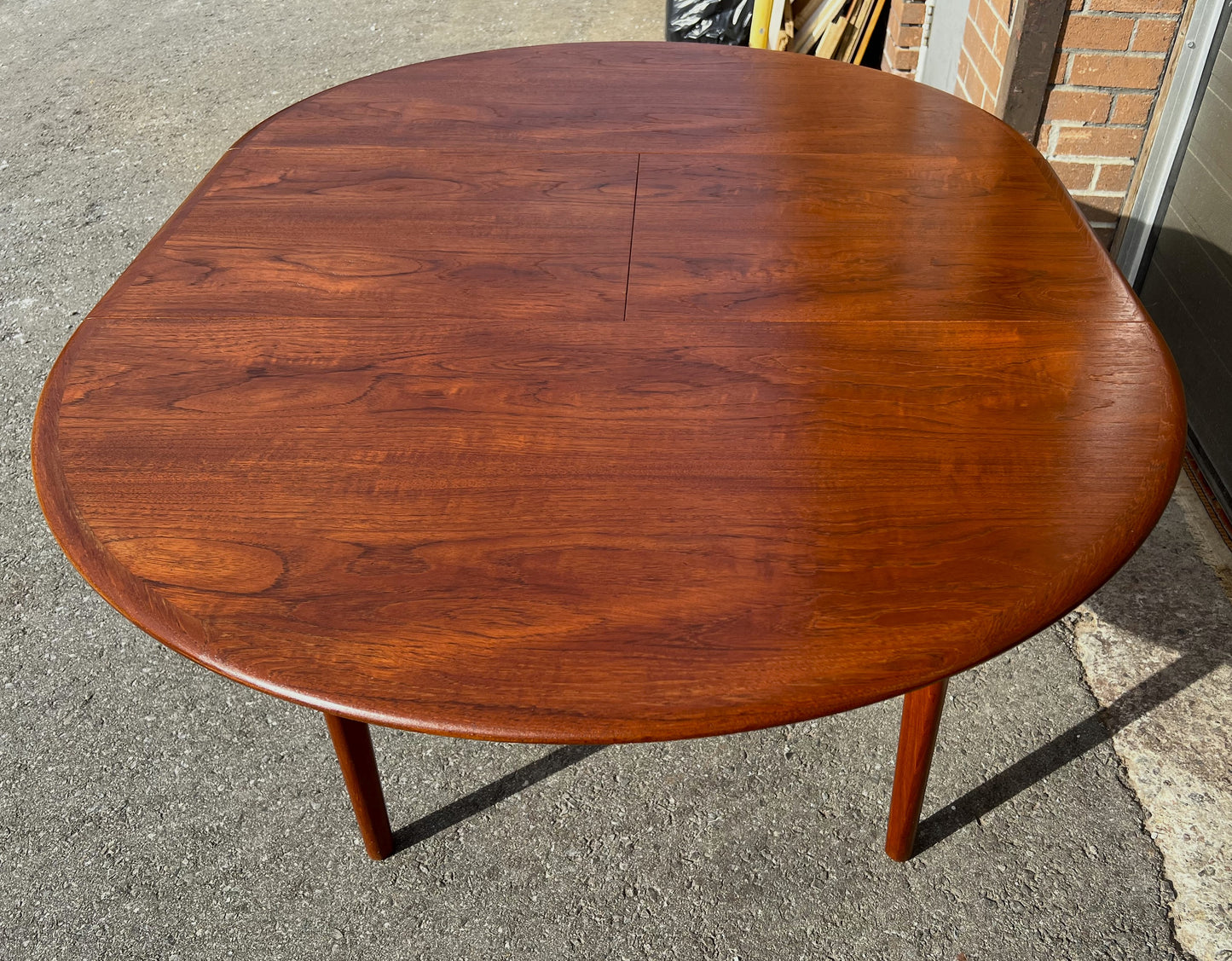 REFINISHED Mid Century Modern Teak Table Round w Butterfly Leaf 43"-61"