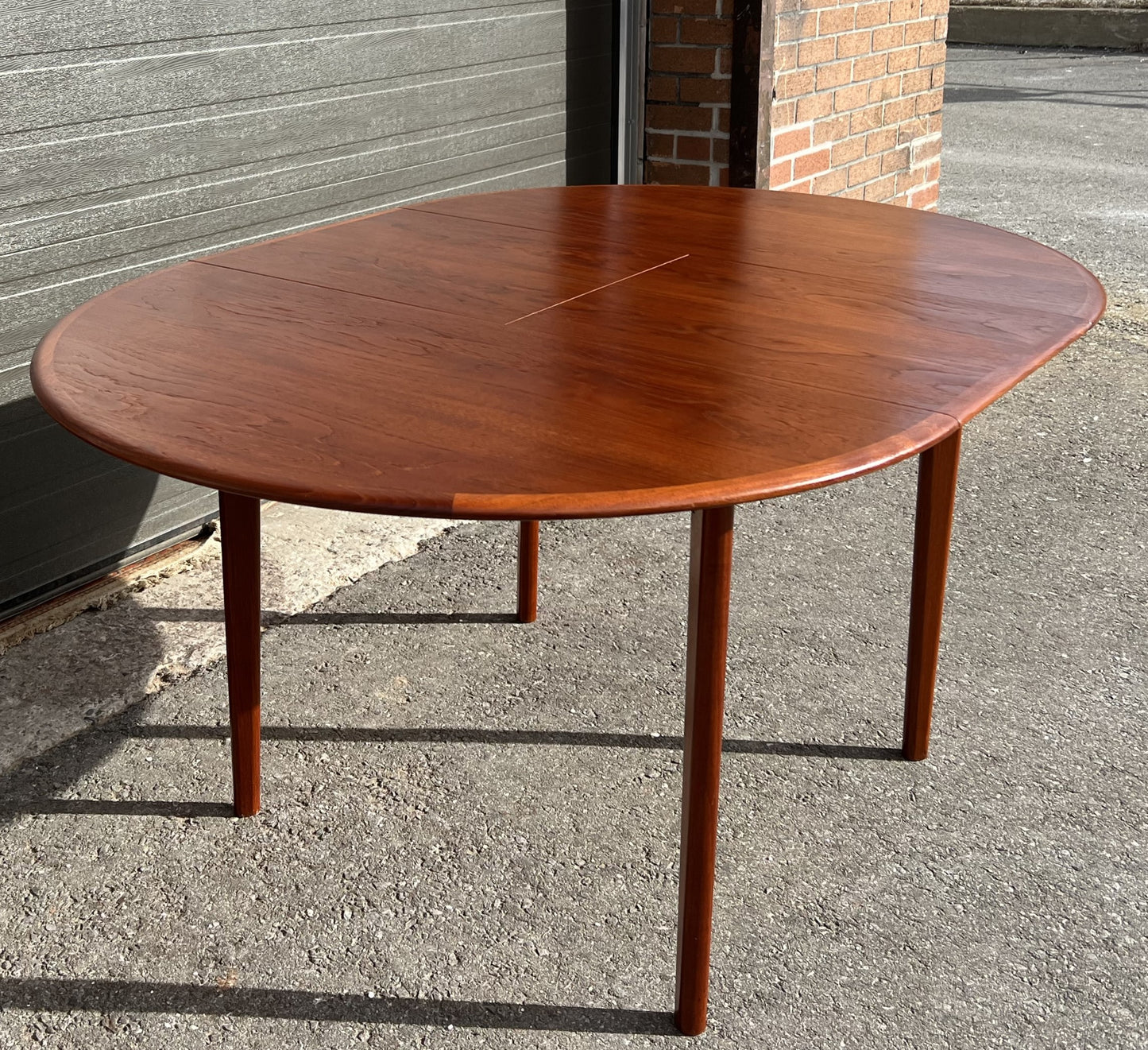 REFINISHED Mid Century Modern Teak Table Round w Butterfly Leaf 43"-61"