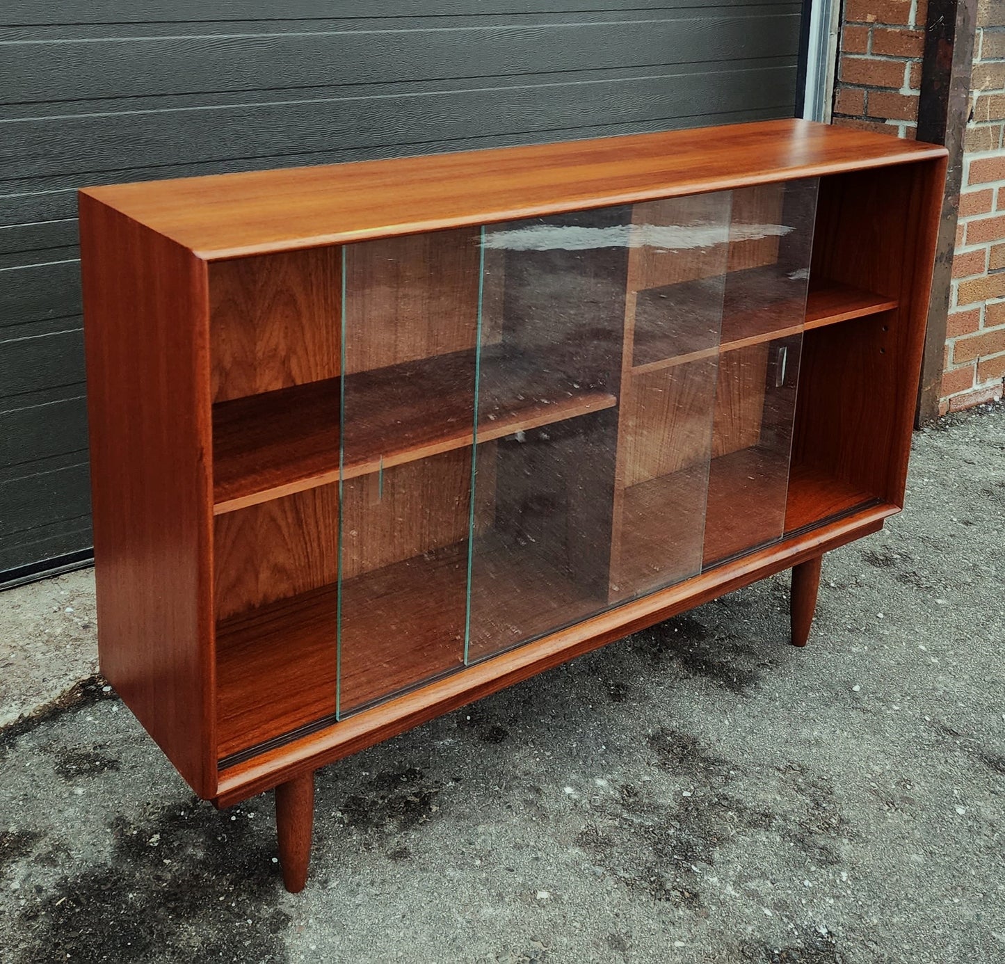 REFINISHED Mid Century Modern Teak Display Bookcase 48"