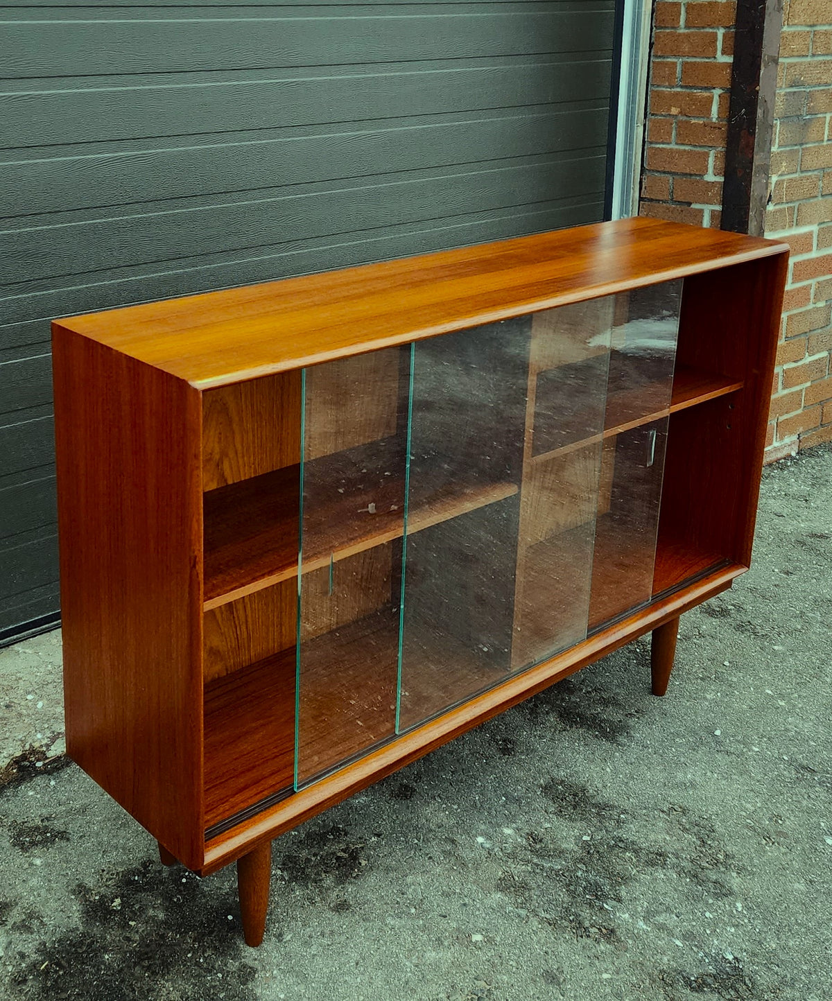 REFINISHED Mid Century Modern Teak Display Bookcase 48