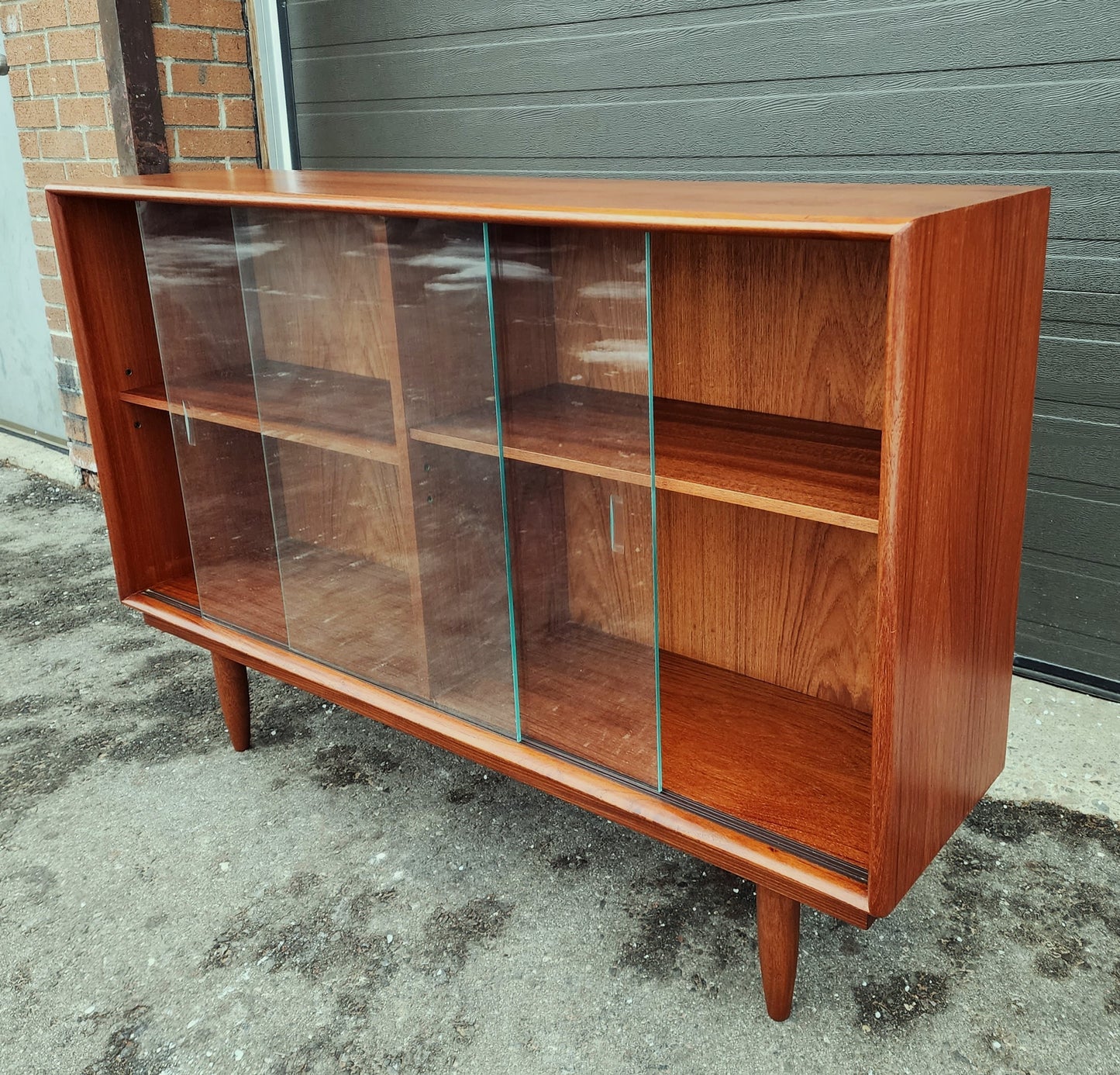 REFINISHED Mid Century Modern Teak Display Bookcase 48"