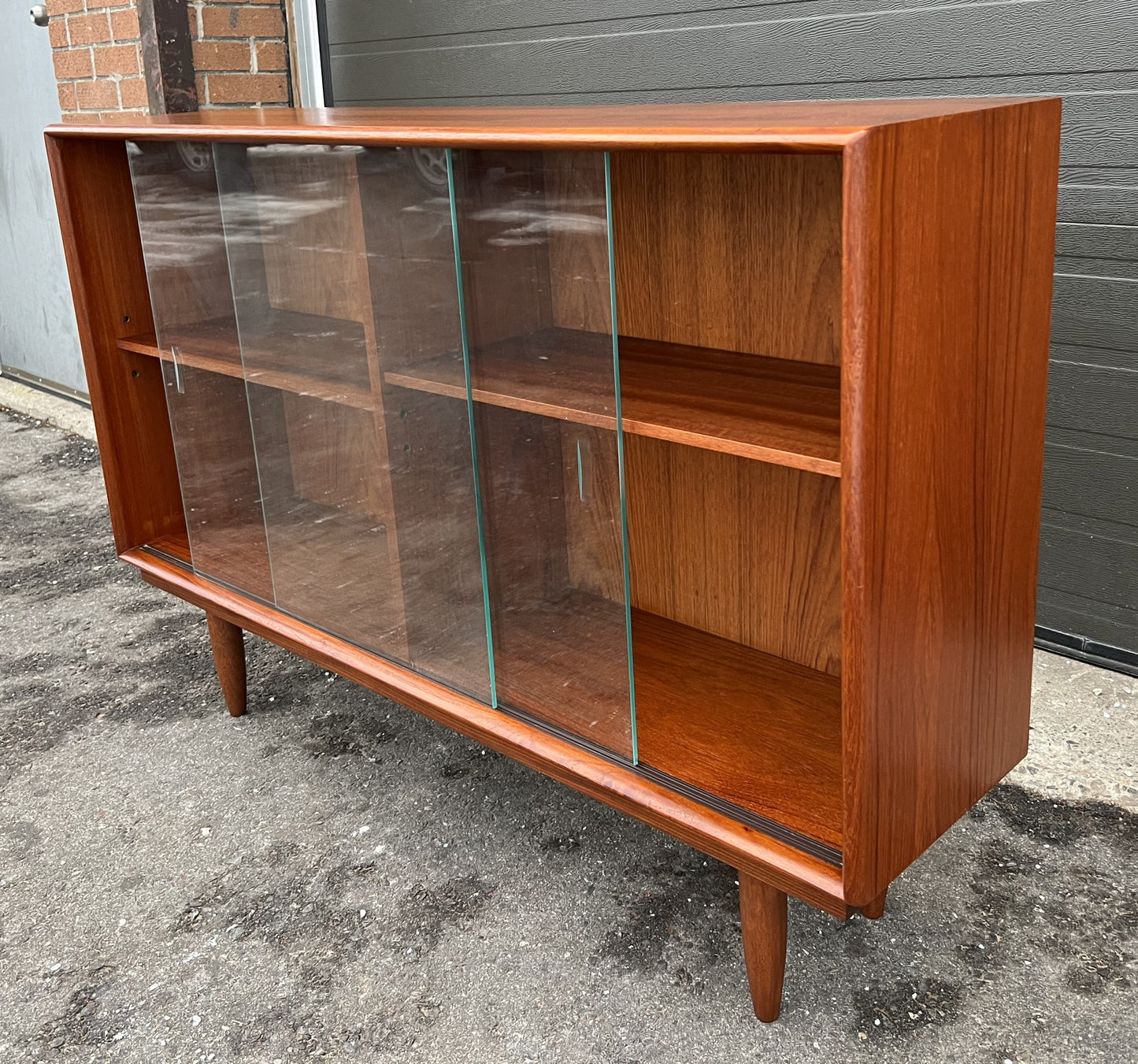 REFINISHED Mid Century Modern Teak Display Bookcase 48"