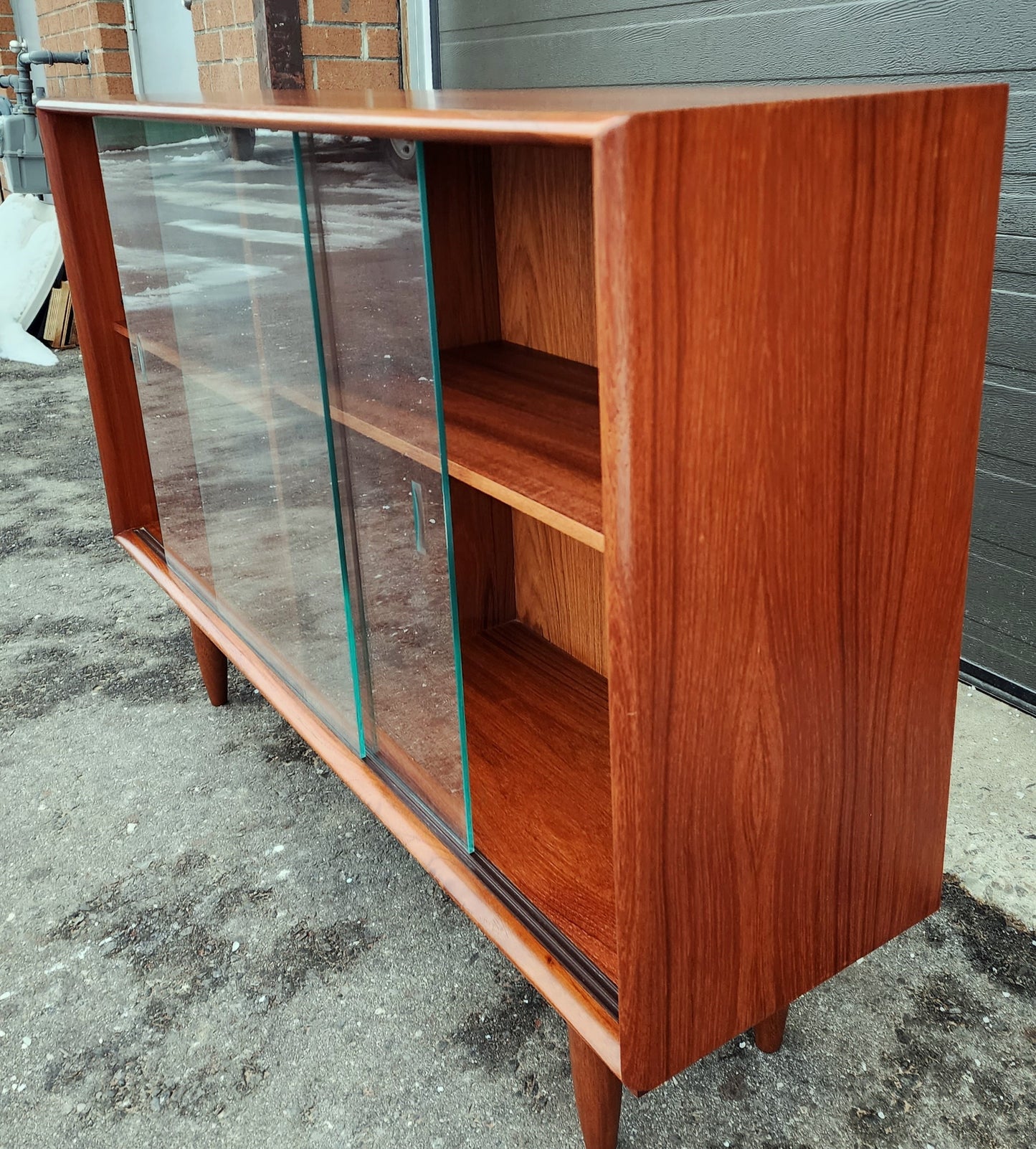 REFINISHED Mid Century Modern Teak Display Bookcase 48"