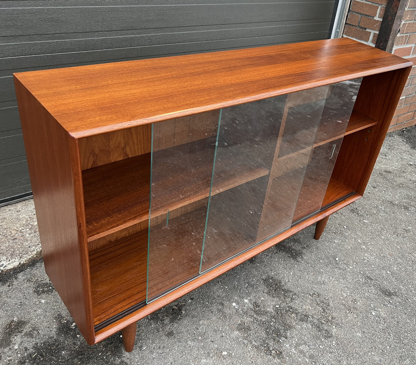 REFINISHED Mid Century Modern Teak Display Bookcase 48"