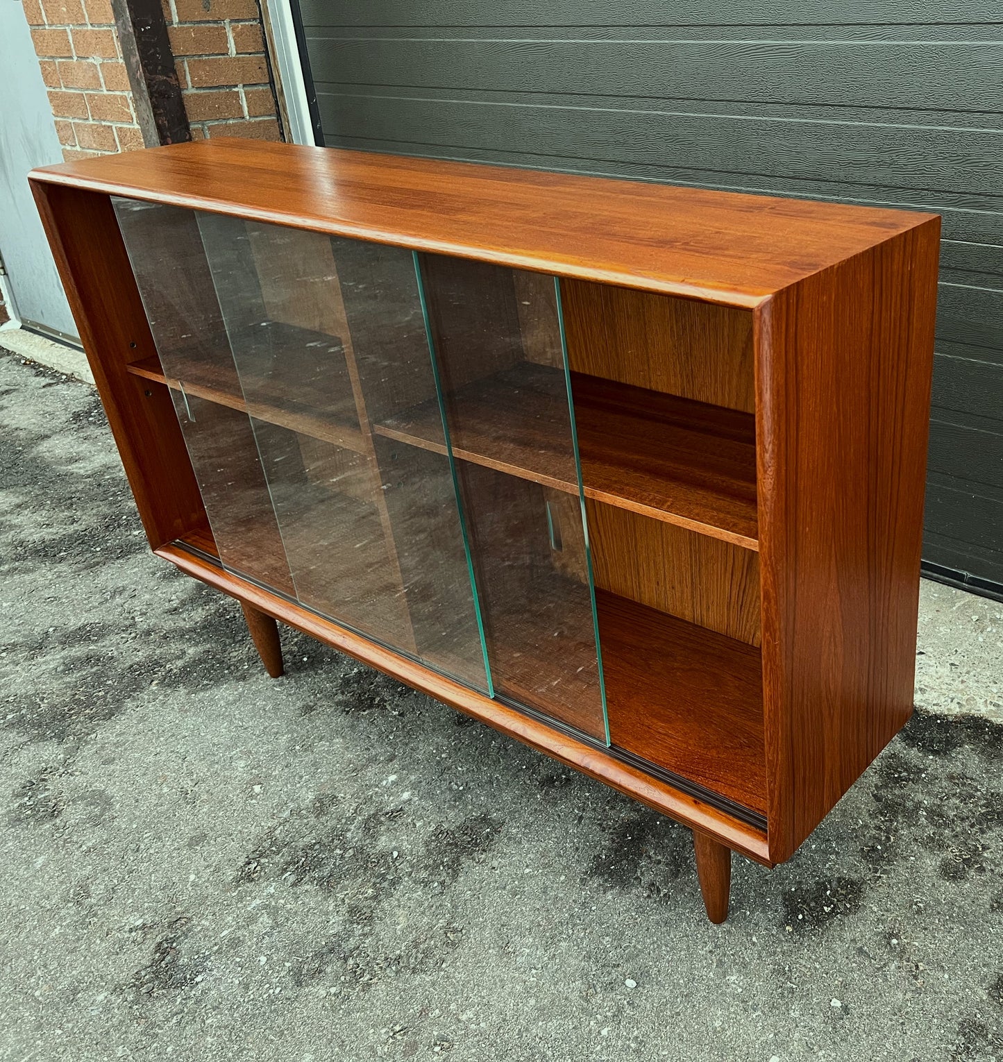 REFINISHED Mid Century Modern Teak Display Bookcase 48"