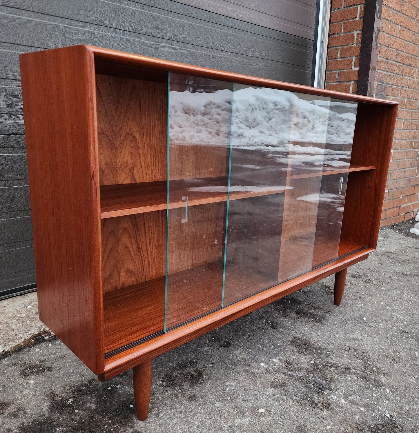 REFINISHED Mid Century Modern Teak Display Bookcase 48"