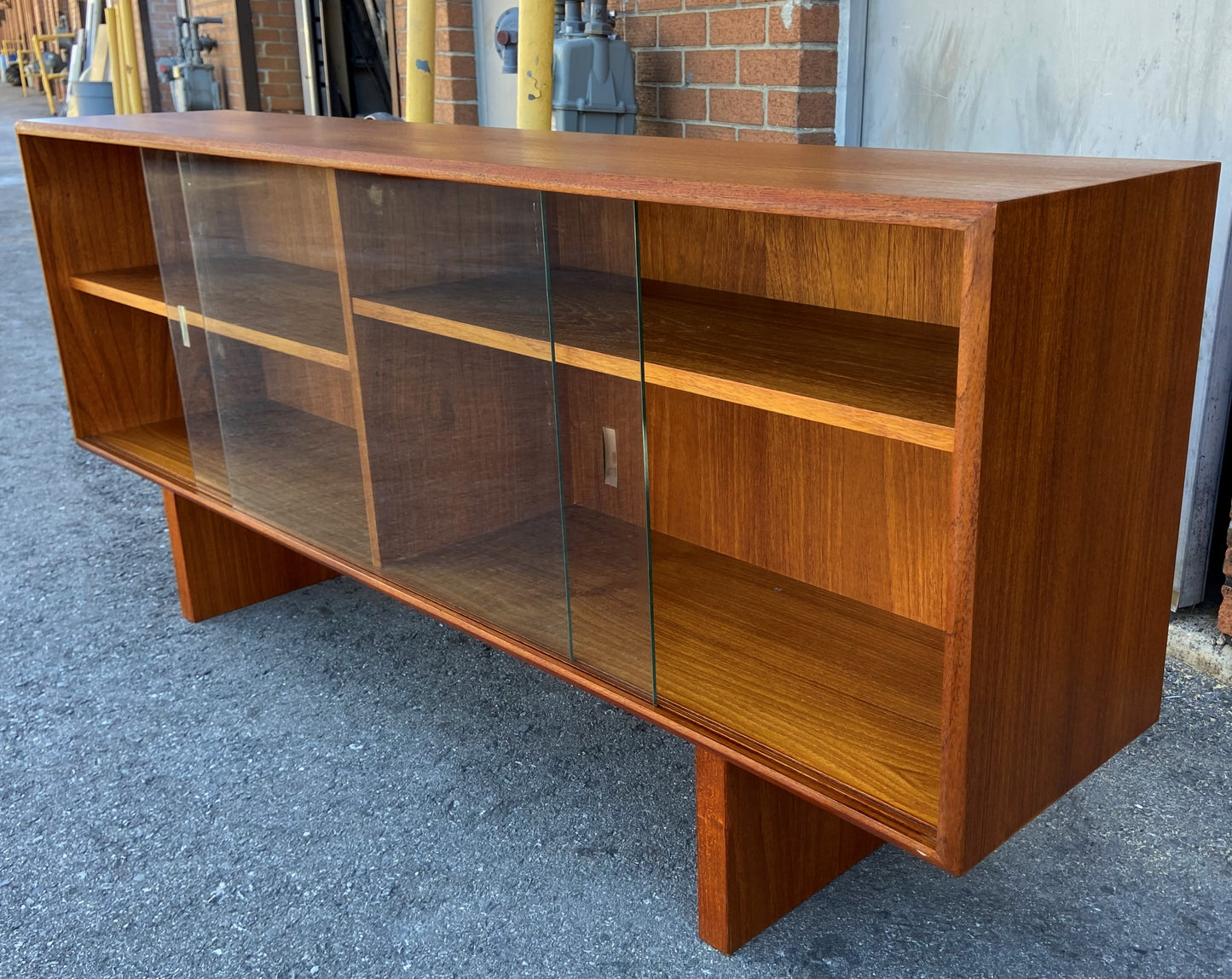 REFINISHED Mid Century Modern Teak Bookcase Display Console 5 ft