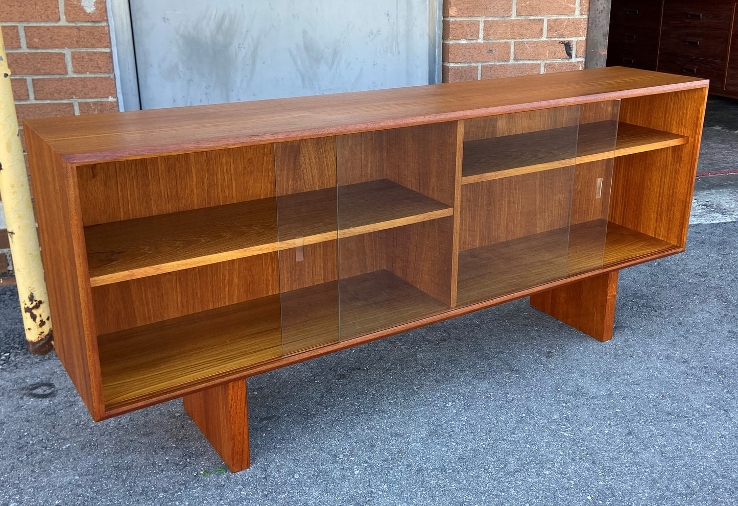 REFINISHED Mid Century Modern Teak Bookcase Display Console 5 ft