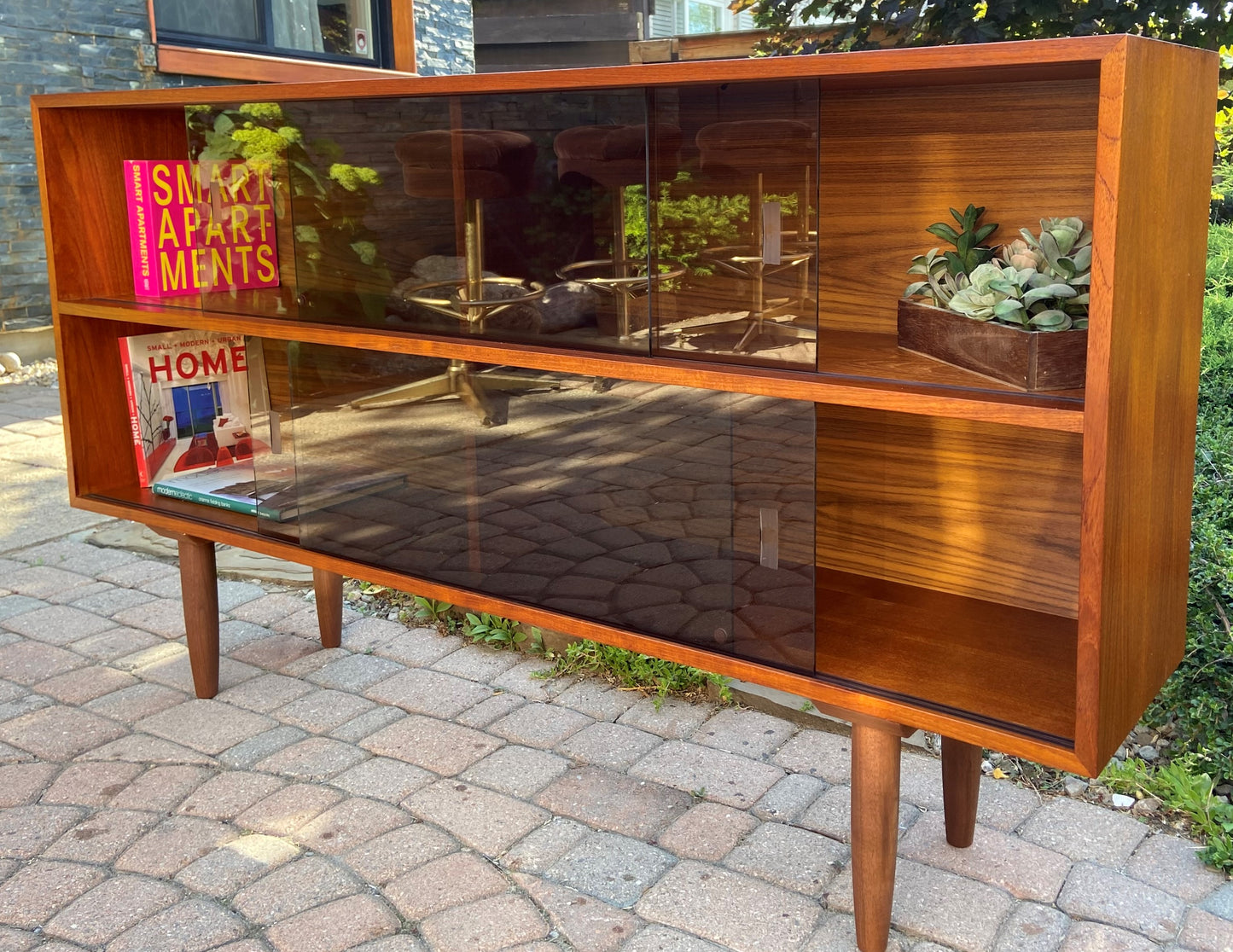 REFINISHED Mid Century Modern Teak Bookcase 5 ft, Perfect