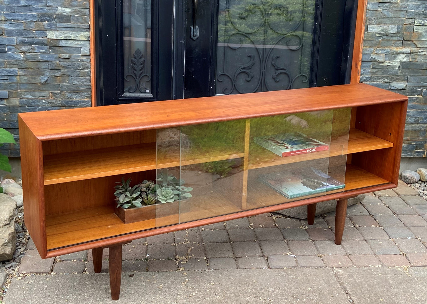 REFINISHED MCM Teak Bookcase Display Media Console 59.5", Perfect