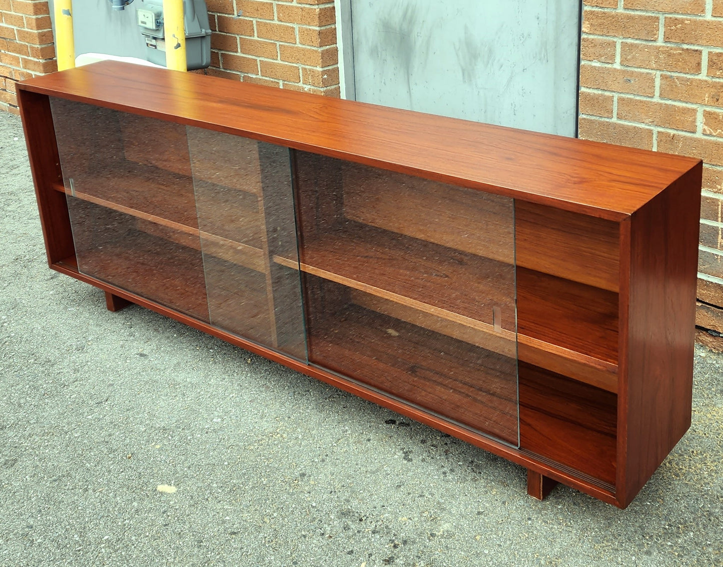 REFINISHED Mid Century Modern Teak Bookcase Display Console 6 ft