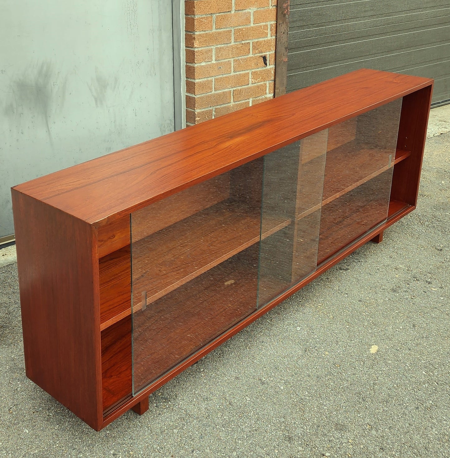 REFINISHED Mid Century Modern Teak Bookcase Display Console 6 ft