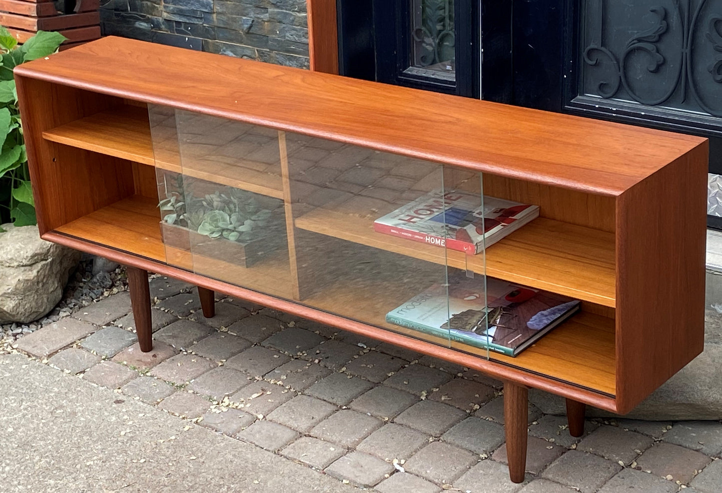 REFINISHED MCM Teak Bookcase Display Media Console 59.5", Perfect