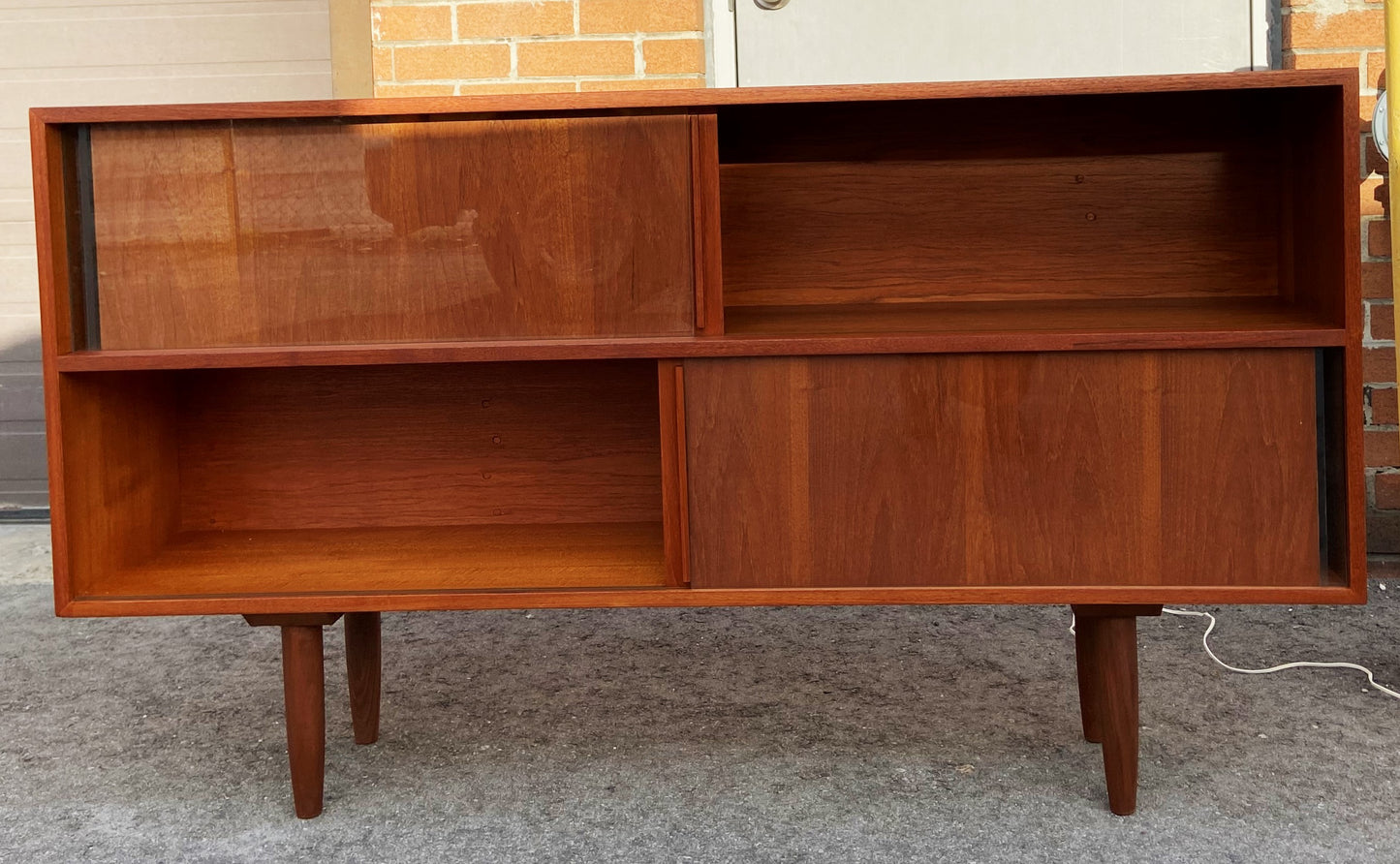 REFINISHED Mid Century Modern Teak Bookcase 60" w interchangable doors, Perfect