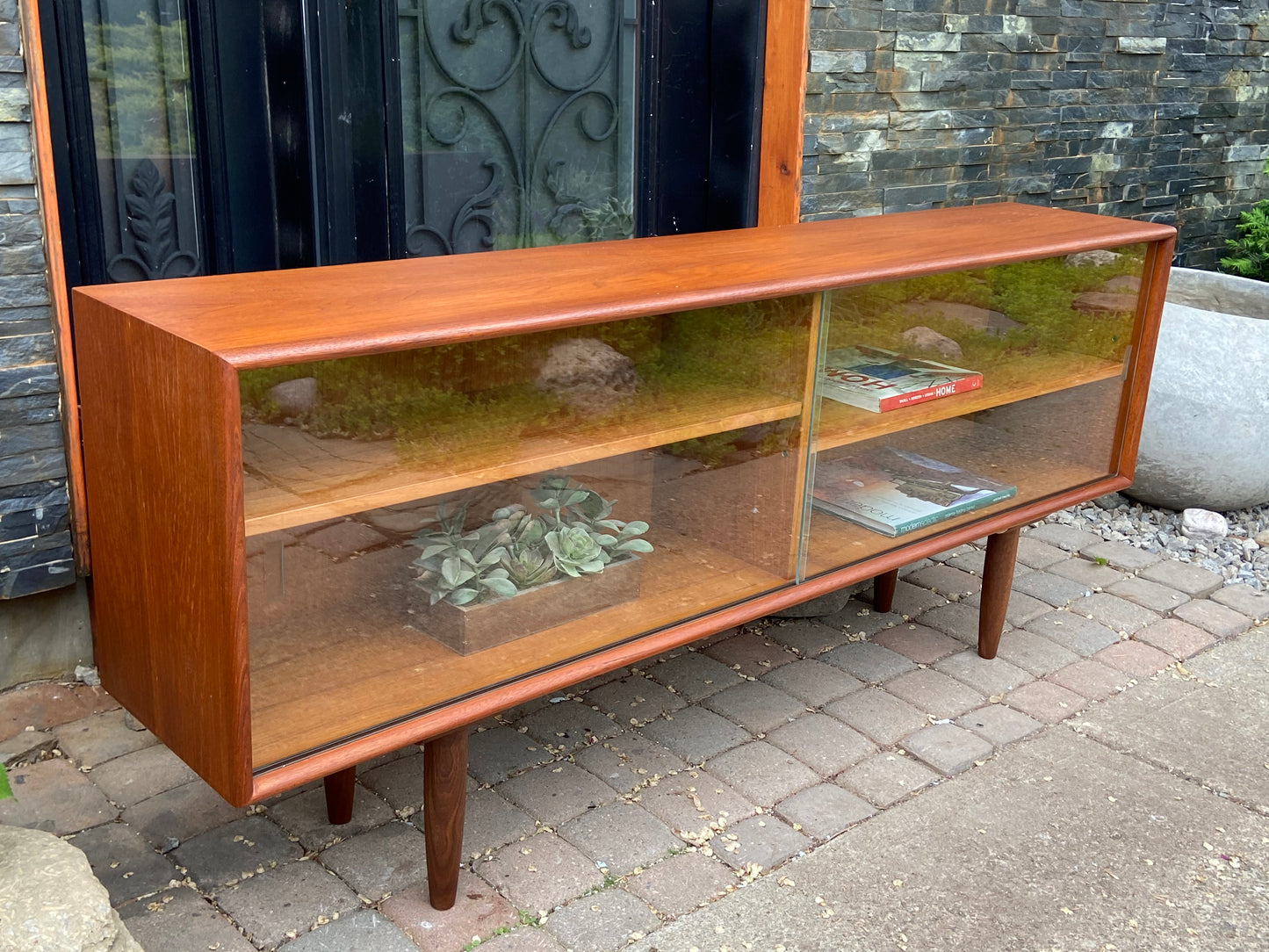 REFINISHED MCM Teak Bookcase Display Media Console 59.5", Perfect