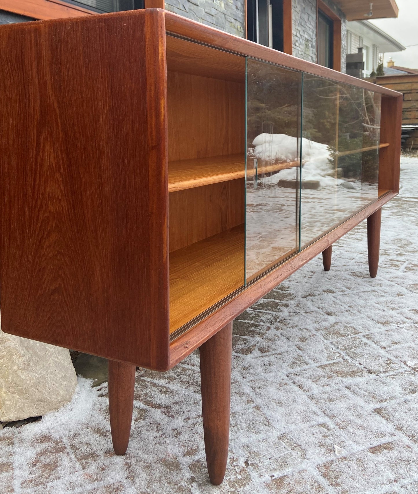 REFINISHED Danish MCM Teak Display Bookcase 71" PERFECT