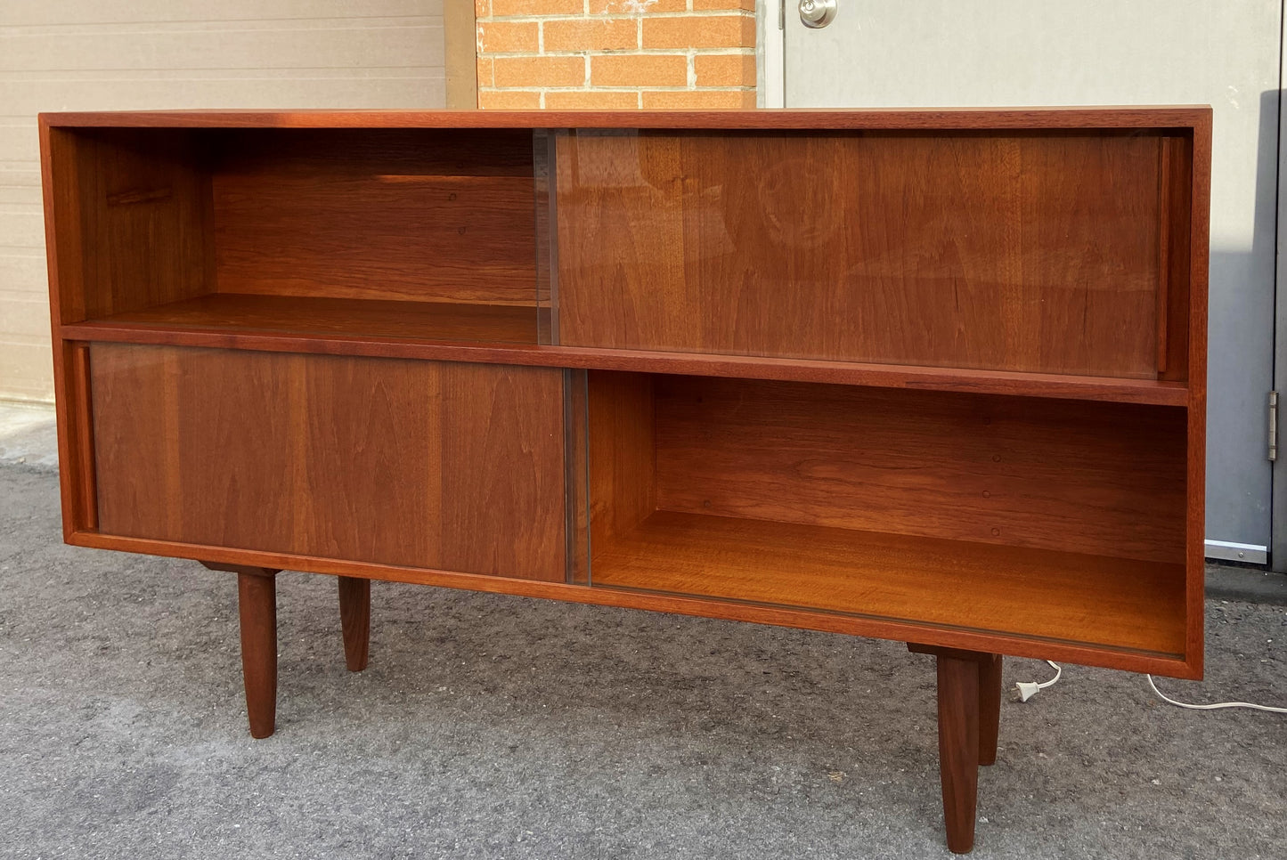 REFINISHED Mid Century Modern Teak Bookcase 60" w interchangable doors, Perfect