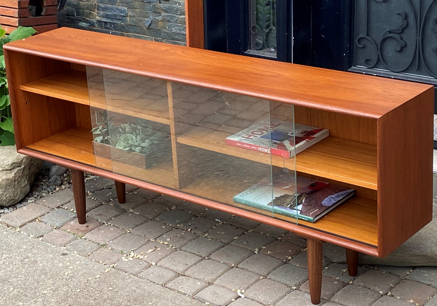 REFINISHED MCM Teak Bookcase Display Media Console 59.5", Perfect