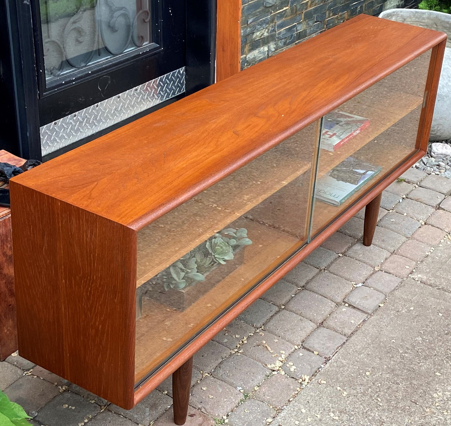 REFINISHED MCM Teak Bookcase Display Media Console 59.5", Perfect