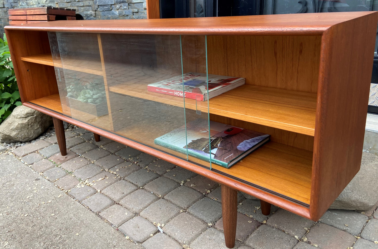 REFINISHED MCM Teak Bookcase Display Media Console 59.5", Perfect