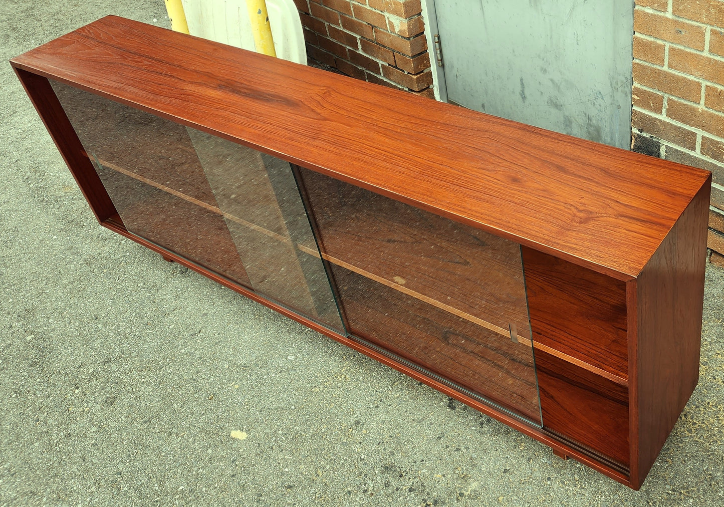 REFINISHED Mid Century Modern Teak Bookcase Display Console 6 ft