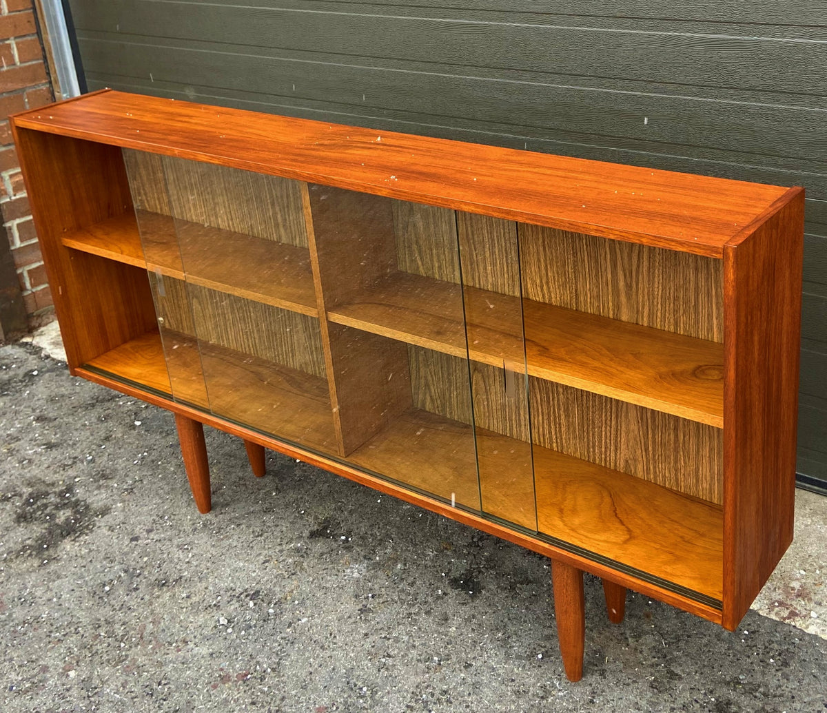 REFINISHED Mid Century Modern Teak Bookcase Display Narrow 60