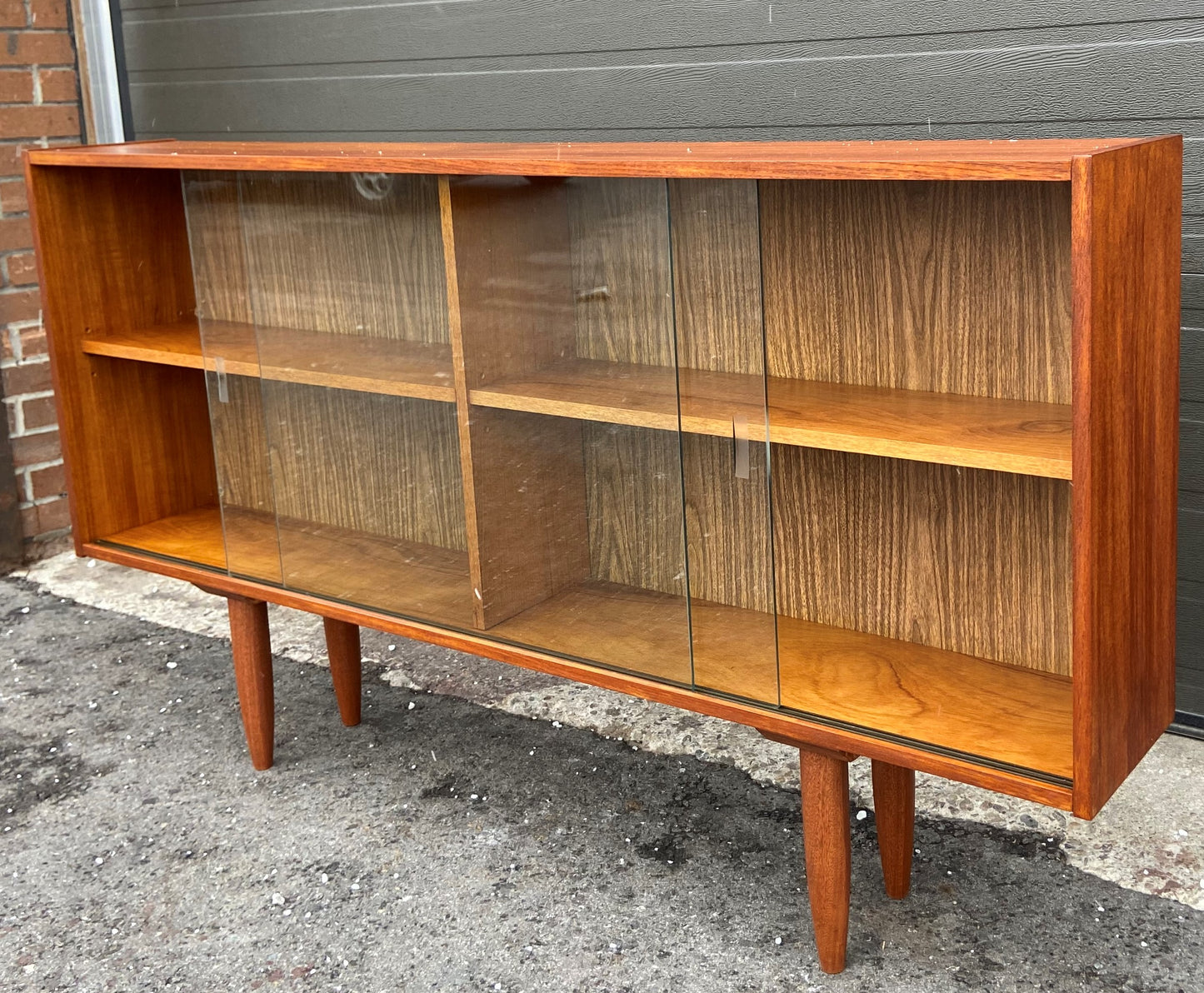 REFINISHED Mid Century Modern Teak Bookcase Display Narrow 60", Perfect