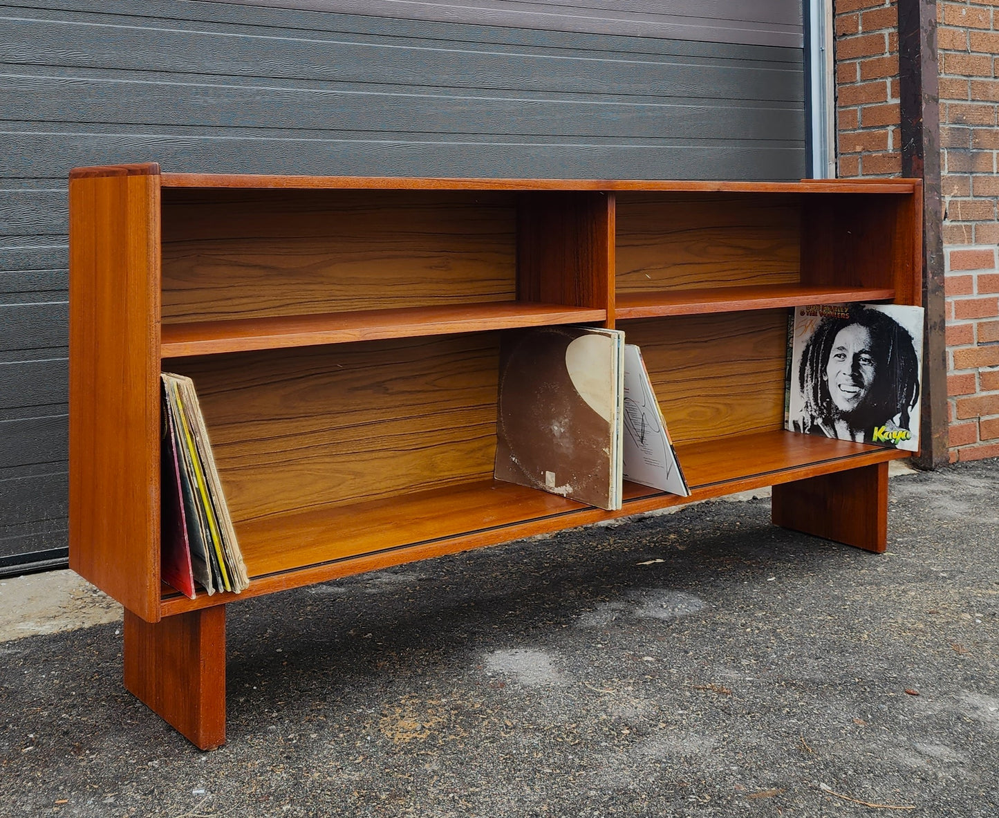 REFINISHED Mid Century Modern Teak Bookcase Record Cabinet 70.5"