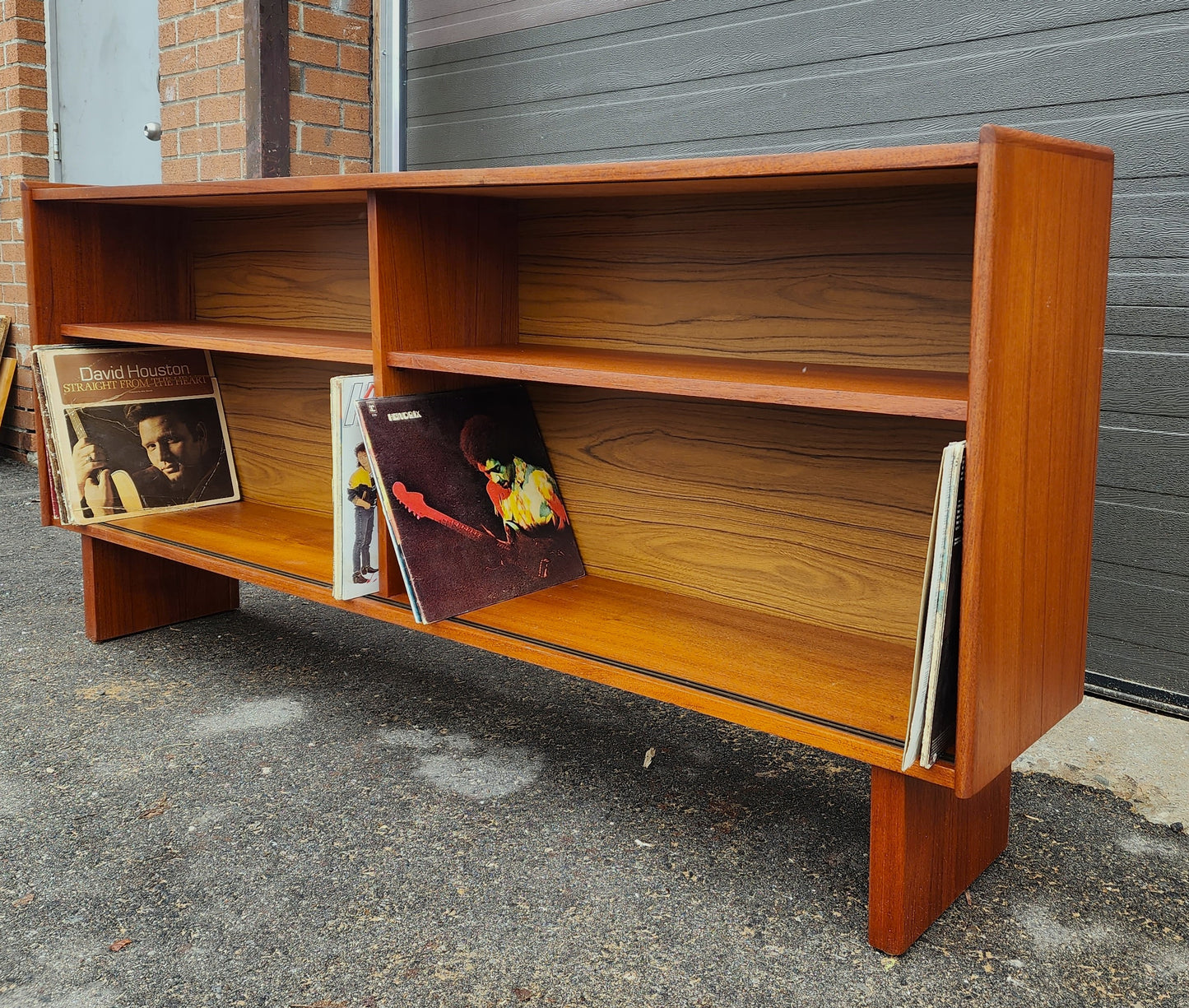 REFINISHED Mid Century Modern Teak Bookcase Record Cabinet 70.5"