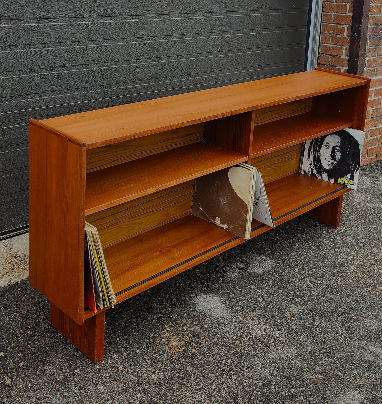 REFINISHED Mid Century Modern Teak Bookcase Record Cabinet 70.5"