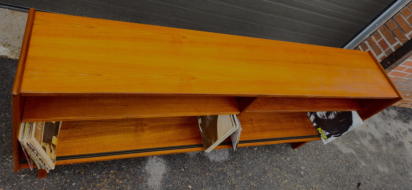 REFINISHED Mid Century Modern Teak Bookcase Record Cabinet 70.5"