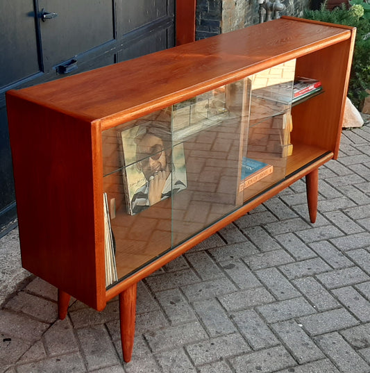 REFINISHED MCM  Teak Display Bookcase Record Cabinet with Lighting 5 ft PERFECT