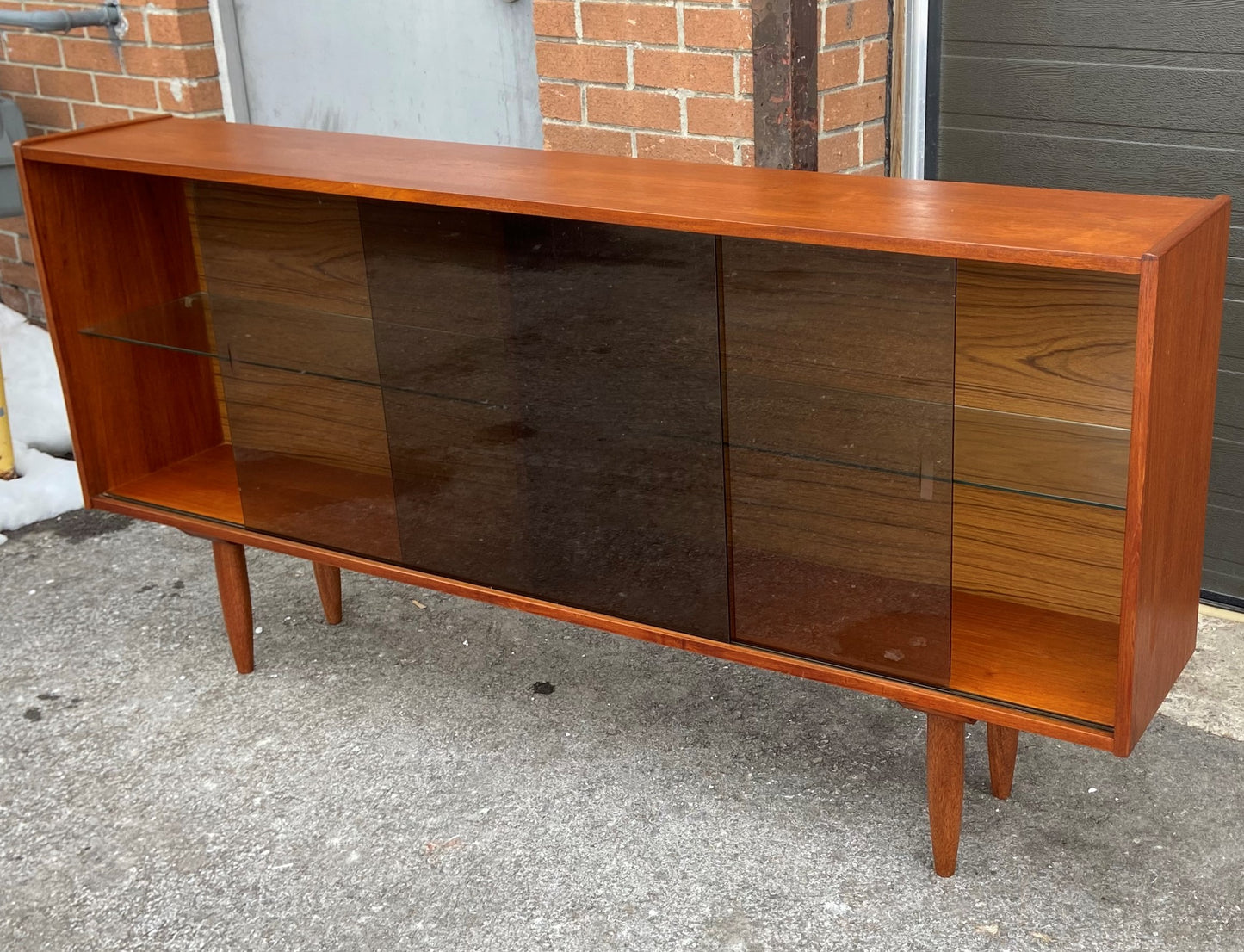 REFINISHED Mid Century Modern Teak Bookcase Media Console 70.5"