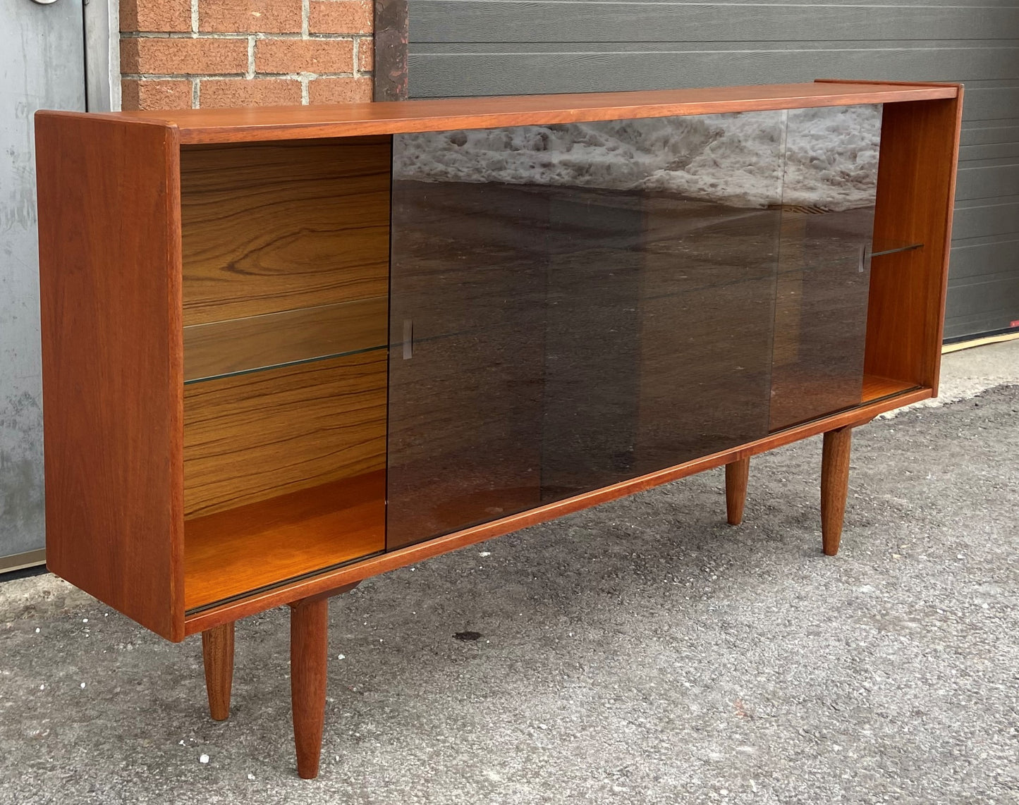 REFINISHED Mid Century Modern Teak Bookcase Media Console 70.5"