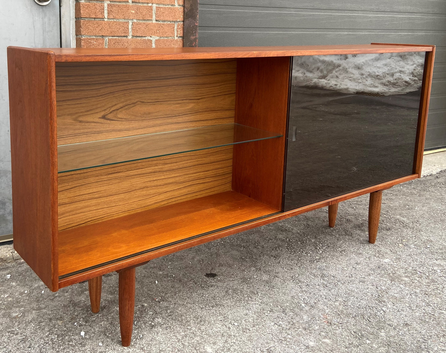 REFINISHED Mid Century Modern Teak Bookcase Media Console 70.5"