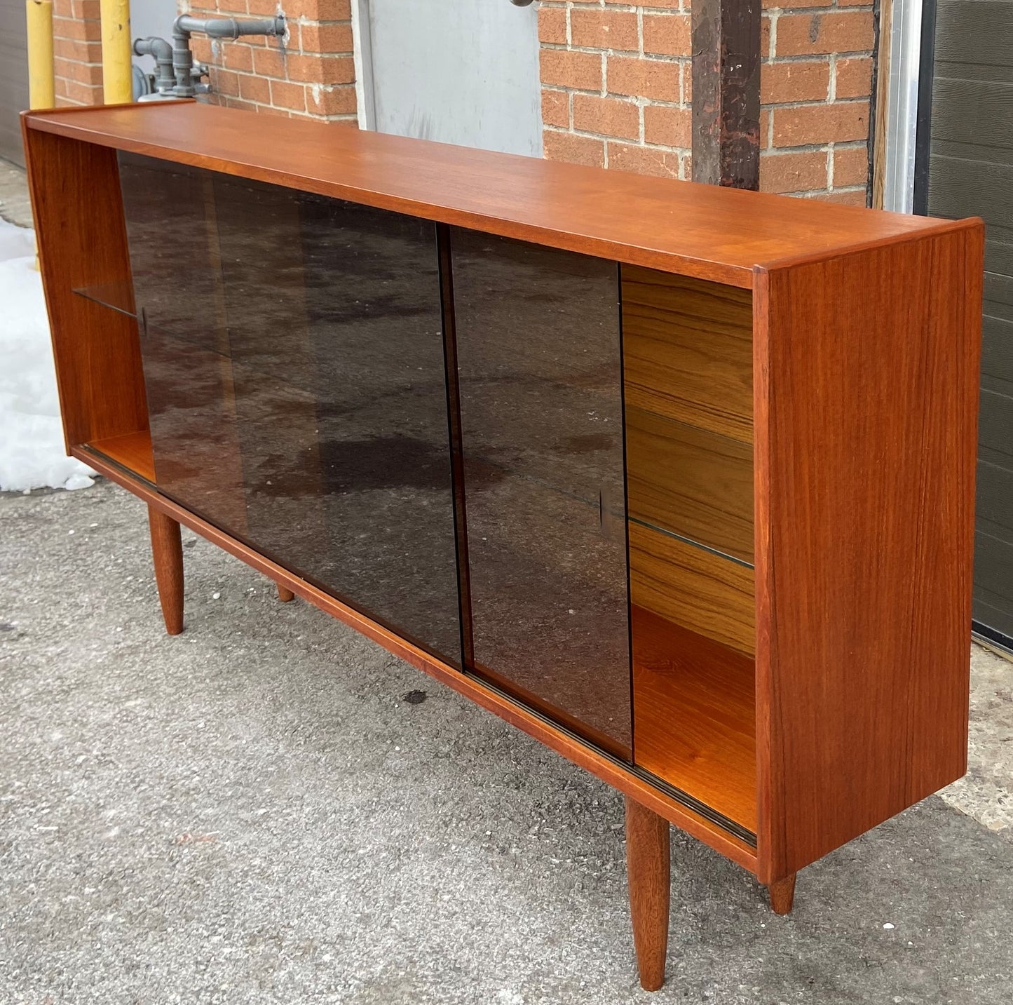 REFINISHED Mid Century Modern Teak Bookcase Media Console 70.5"