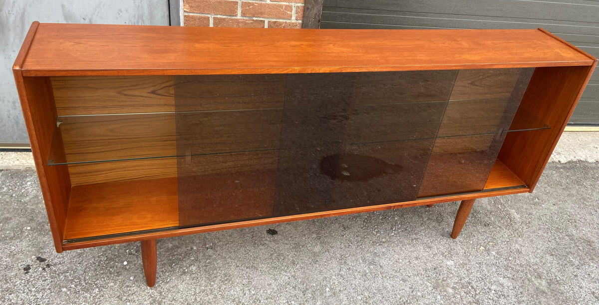 REFINISHED Mid Century Modern Teak Bookcase Media Console 70.5