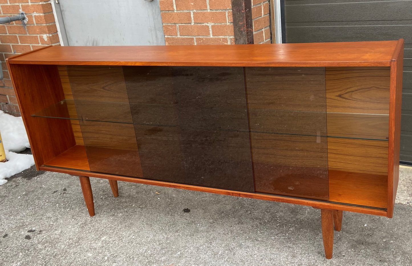 REFINISHED Mid Century Modern Teak Bookcase Media Console 70.5"