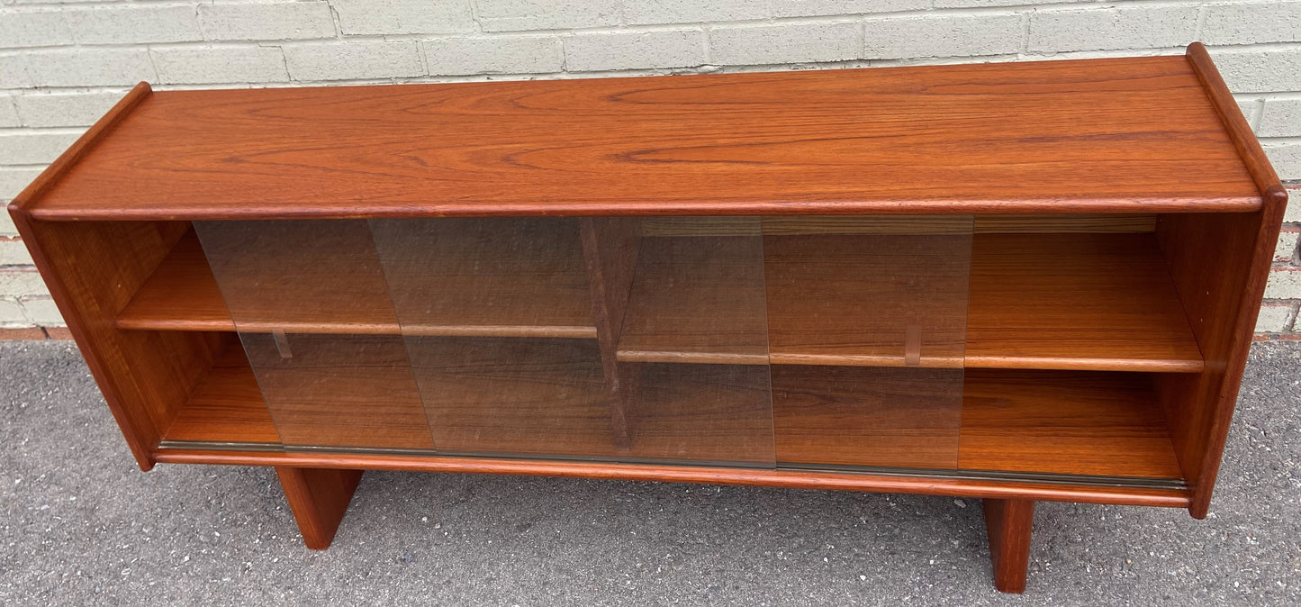 REFINISHED Mid Century Modern Teak Display Media TV Console 55" Low, PERFECT