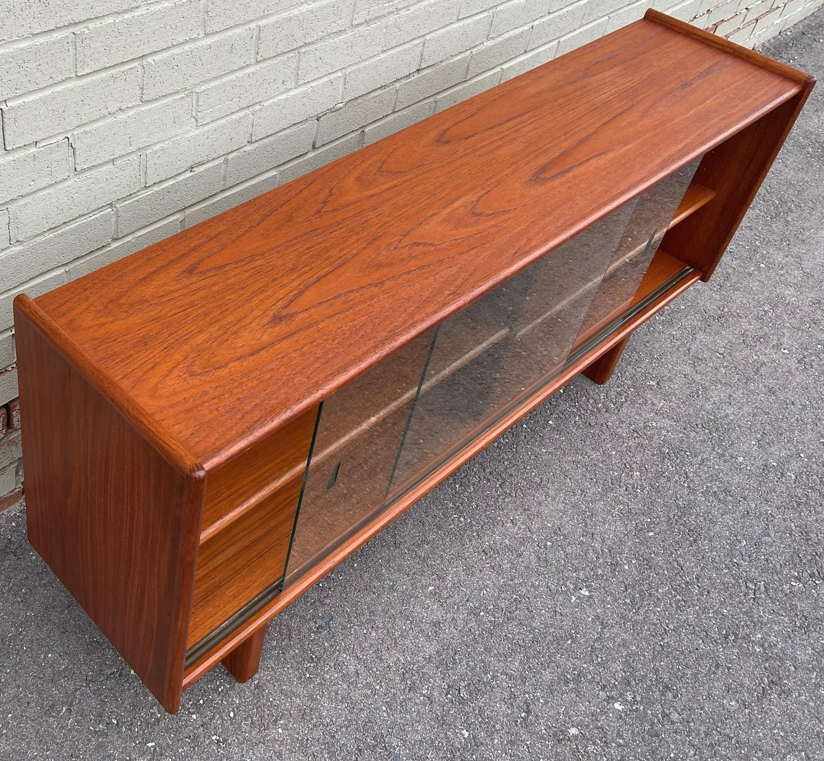 REFINISHED Mid Century Modern Teak Display Media TV Console 55