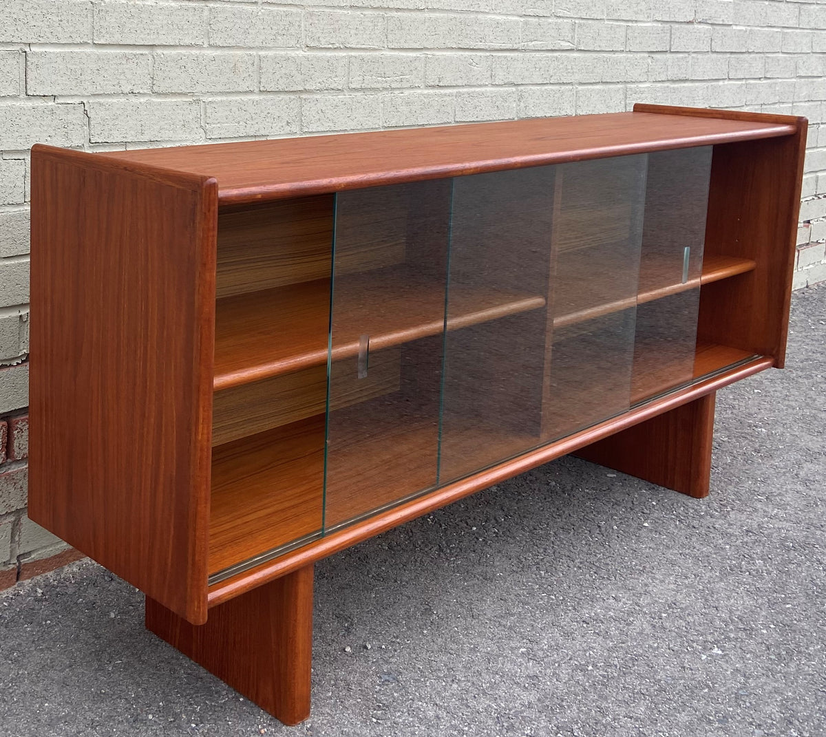 REFINISHED Mid Century Modern Teak Display Media TV Console 55