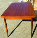 REFINISHED Danish Mid Century Modern Teak Table Draw Leaf, Surfboard, 48