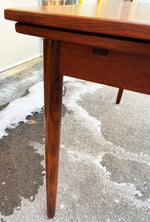 REFINISHED Danish Mid Century Modern Teak Table Draw Leaf, Surfboard, 48