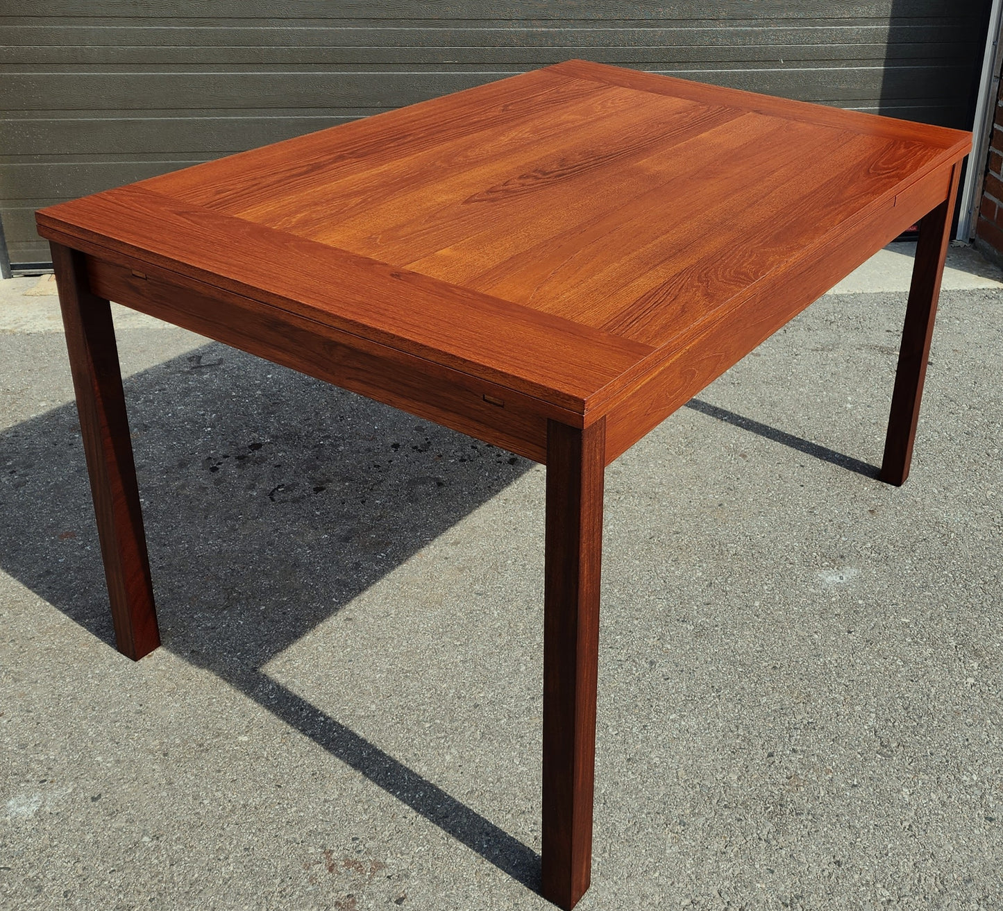 REFINISHED Mid Century Modern Teak Table Draw Leaf by RS Associates 51"-82"