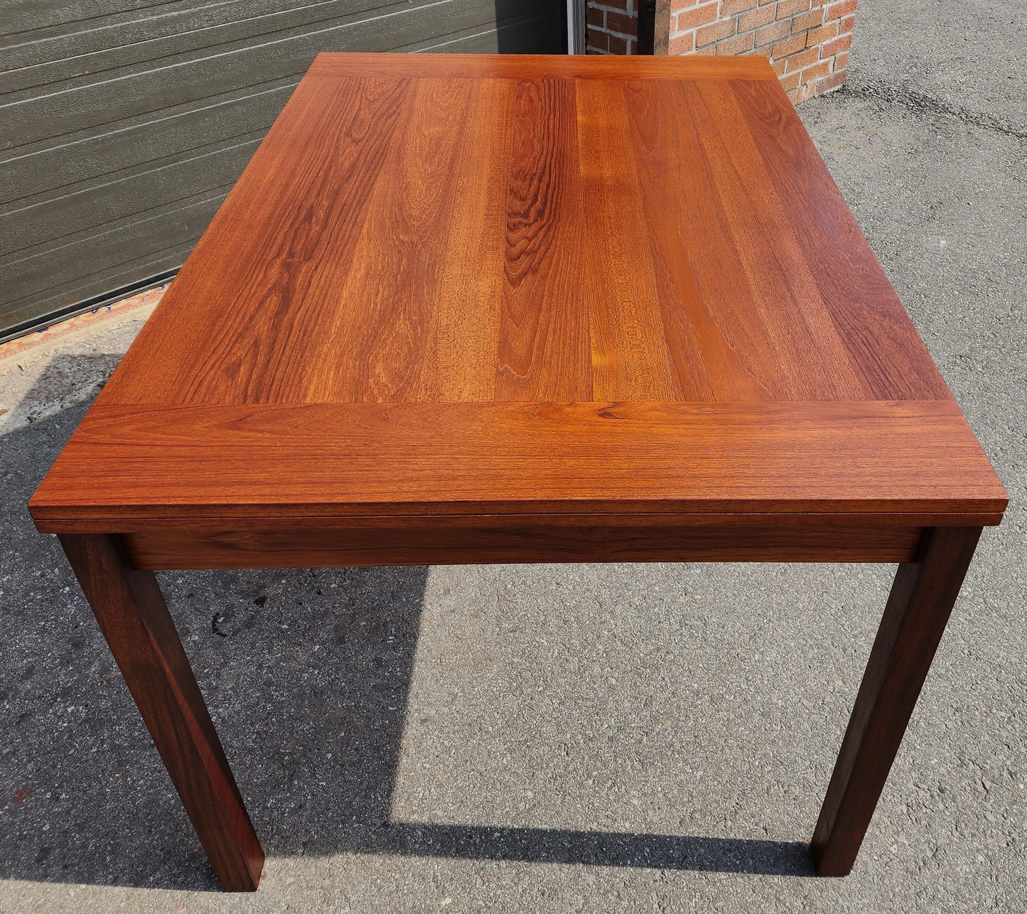 REFINISHED Mid Century Modern Teak Table Draw Leaf by RS Associates 51"-82"