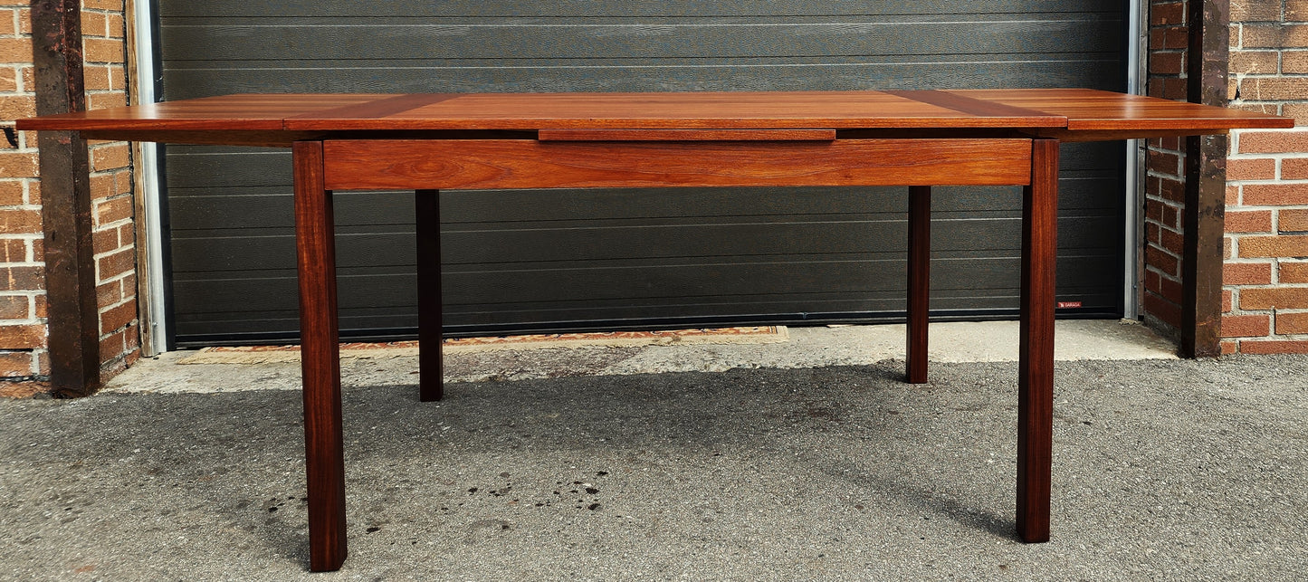 REFINISHED Mid Century Modern Teak Table Draw Leaf by RS Associates 51"-82"